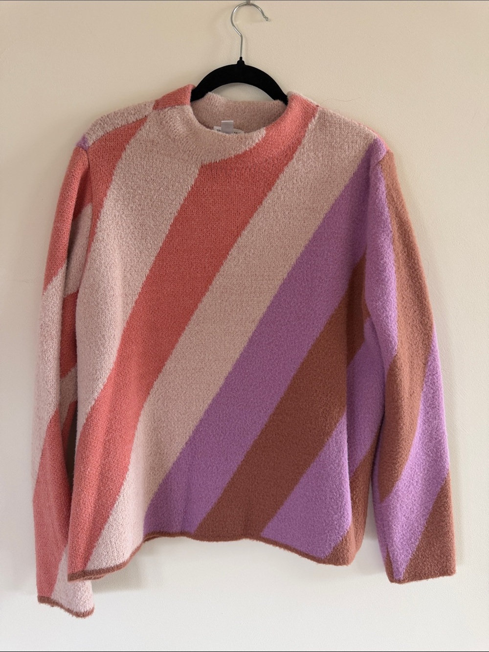 Tribal Diagonal Stripe Crewneck Sweater in Coral, Lavender & Cream
